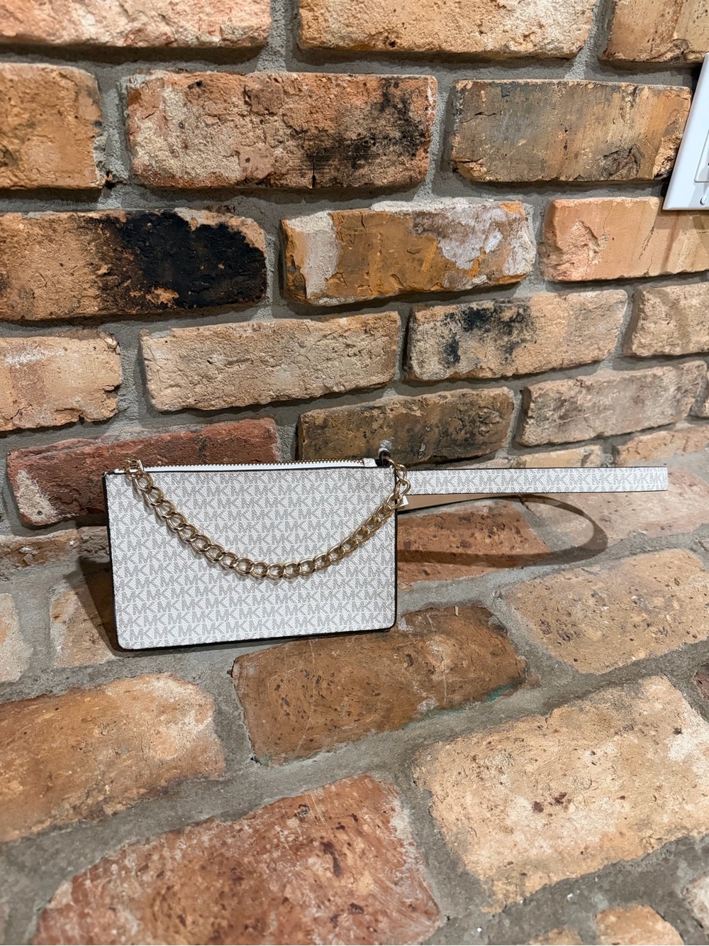 Michael Kors White/Beige Monogram Chain Belt Bag